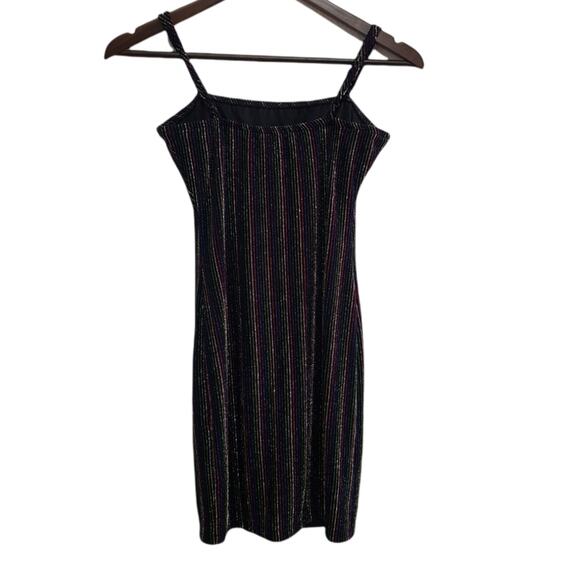 NWT Forever 21 Rainbow Striped Sequin Black Stretchy Mini Dress S - Picture 2 of 5